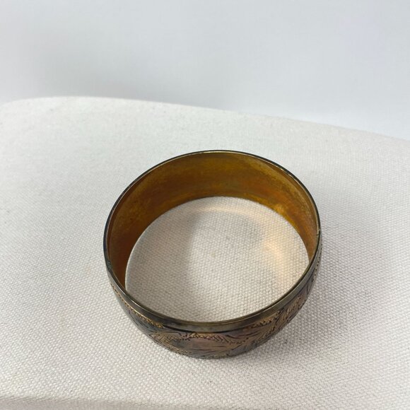 Etched Elephant Brass Bangle Bracelet Novelty Animal Jungle‎ Safari - Picture 7 of 11